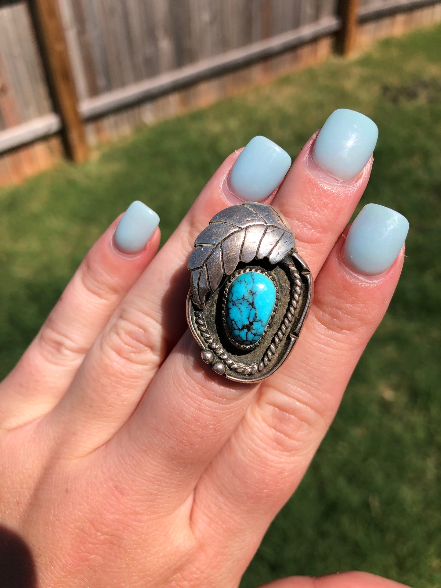 Large Vintage Sterling Silver Turquoise Ring