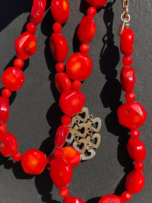 Sterling Silver Natural Coral Stone Heart Necklace