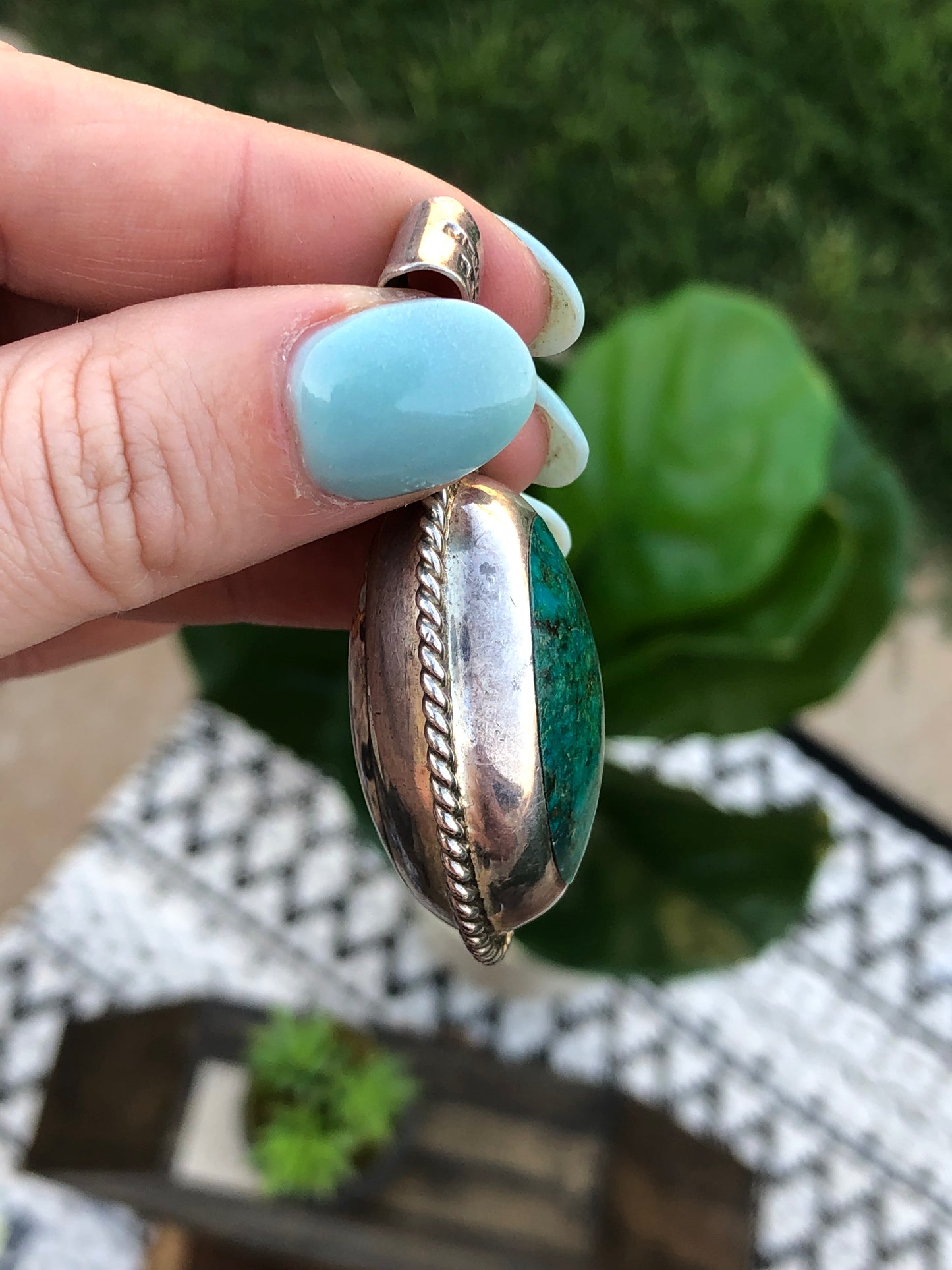 Sterling Double sided Leopard Jasper and Green Agate Pendant