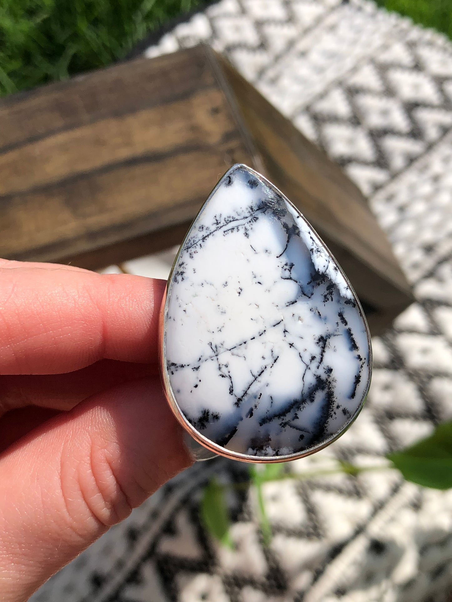 New Sterling Extra Large Dreamy Agate Adjustable Ring