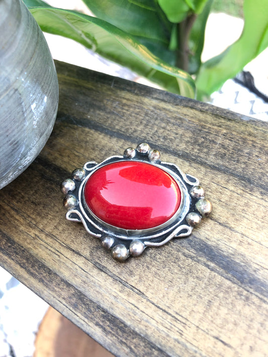 Vintage Sterling Red Agate Brooch signed by artist