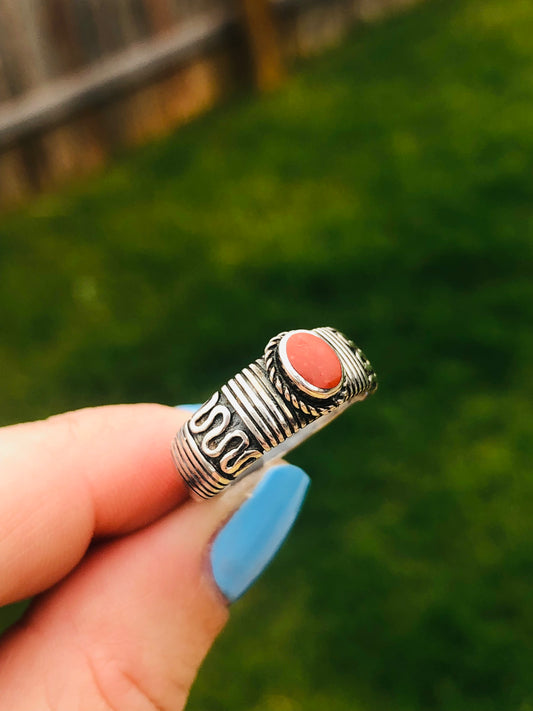 Vintage Sterling Silver Coral Ring