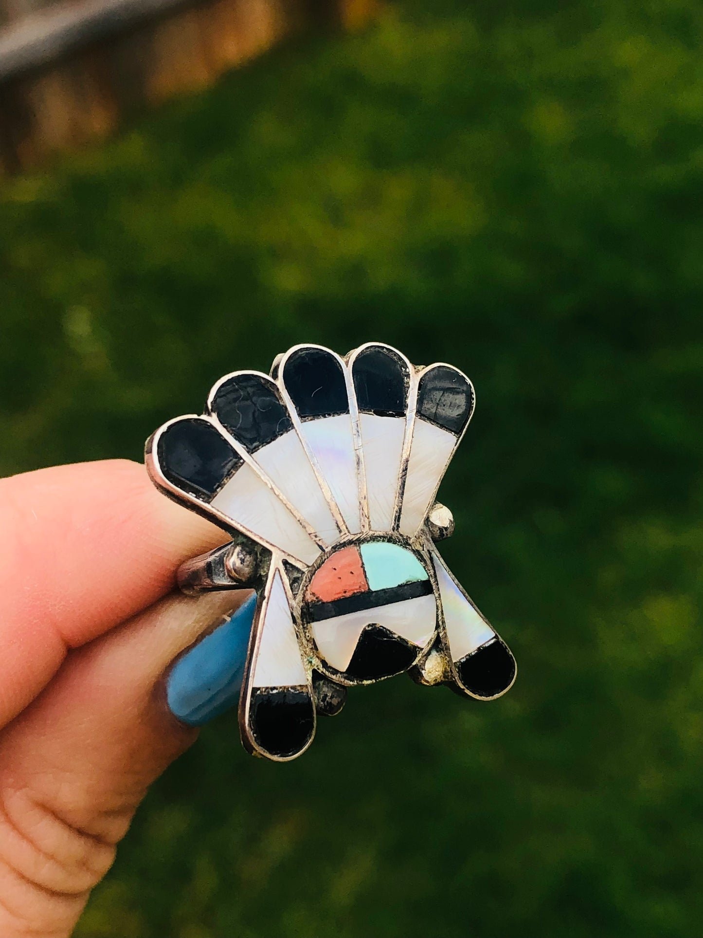 Vintage Sterling Silver Native Head Dress Ring