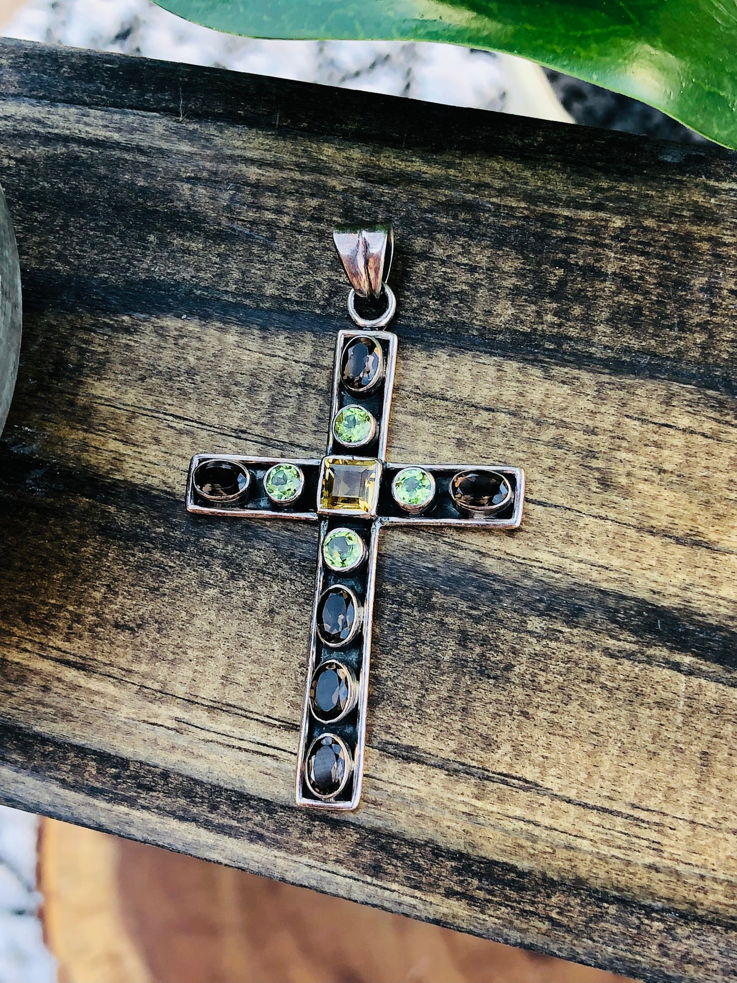 Beautiful Sterling Multi-Stone Cross Pendant signed by artist