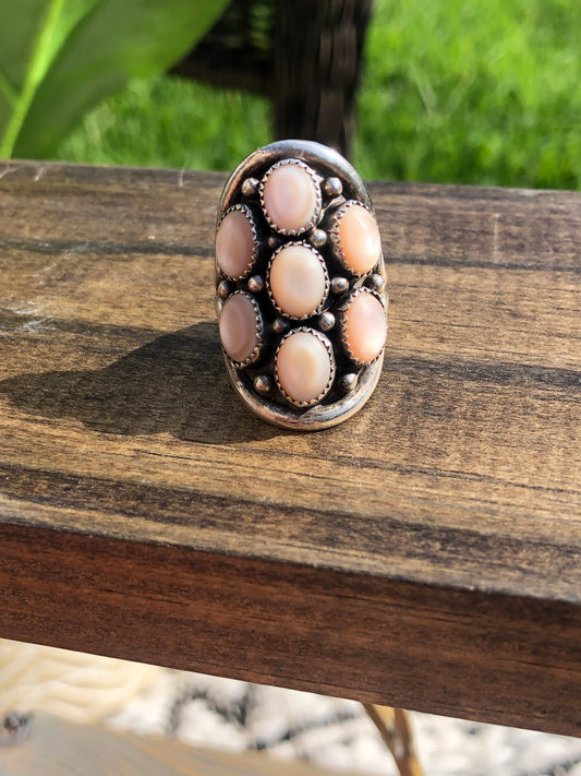 Sterling Silver Pink Mother of Pearl Signed Ring