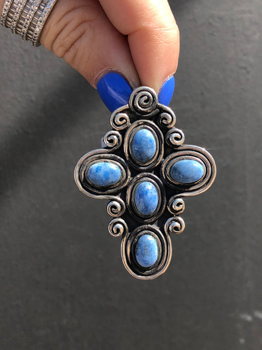 Vintage Sterling Blue Denim Lapis Cross Pin + Pendant
