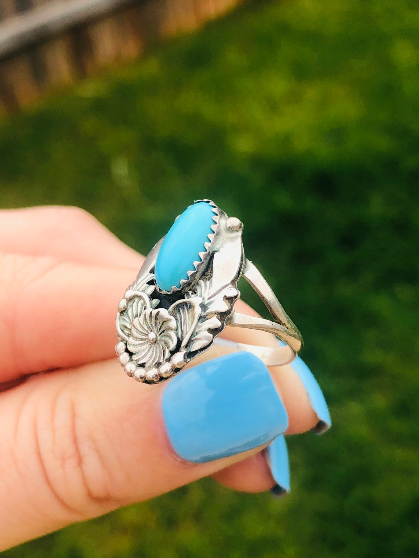 Vintage Sterling Silver Sleeping Beauty Turquoise Signed Ring