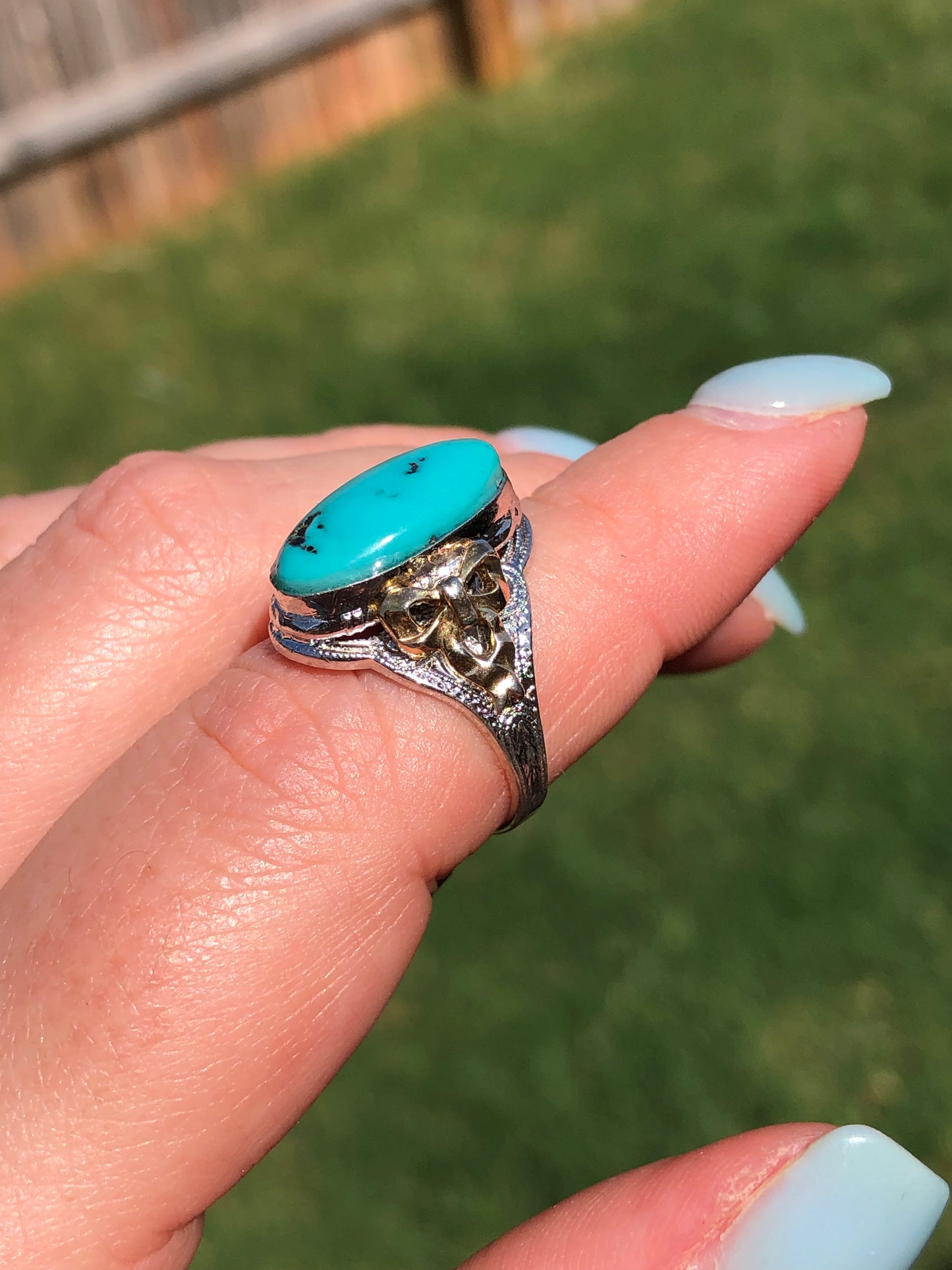 Yellow Gold and Sterling Silver Turquoise Ring