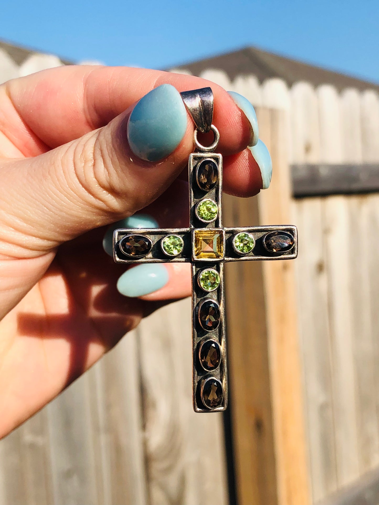 Beautiful Sterling Multi-Stone Cross Pendant signed by artist