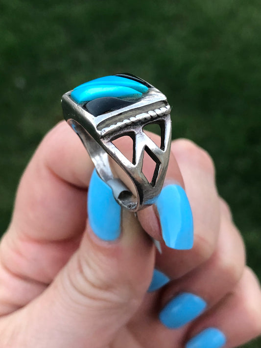 Vintage Sterling Native American Turquoise Bear Claw Ring