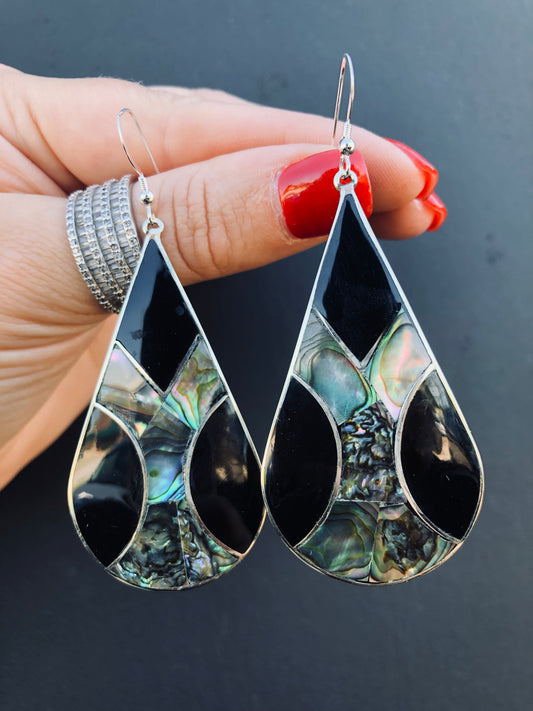 Black Onyx & Abalone Shell Earrings