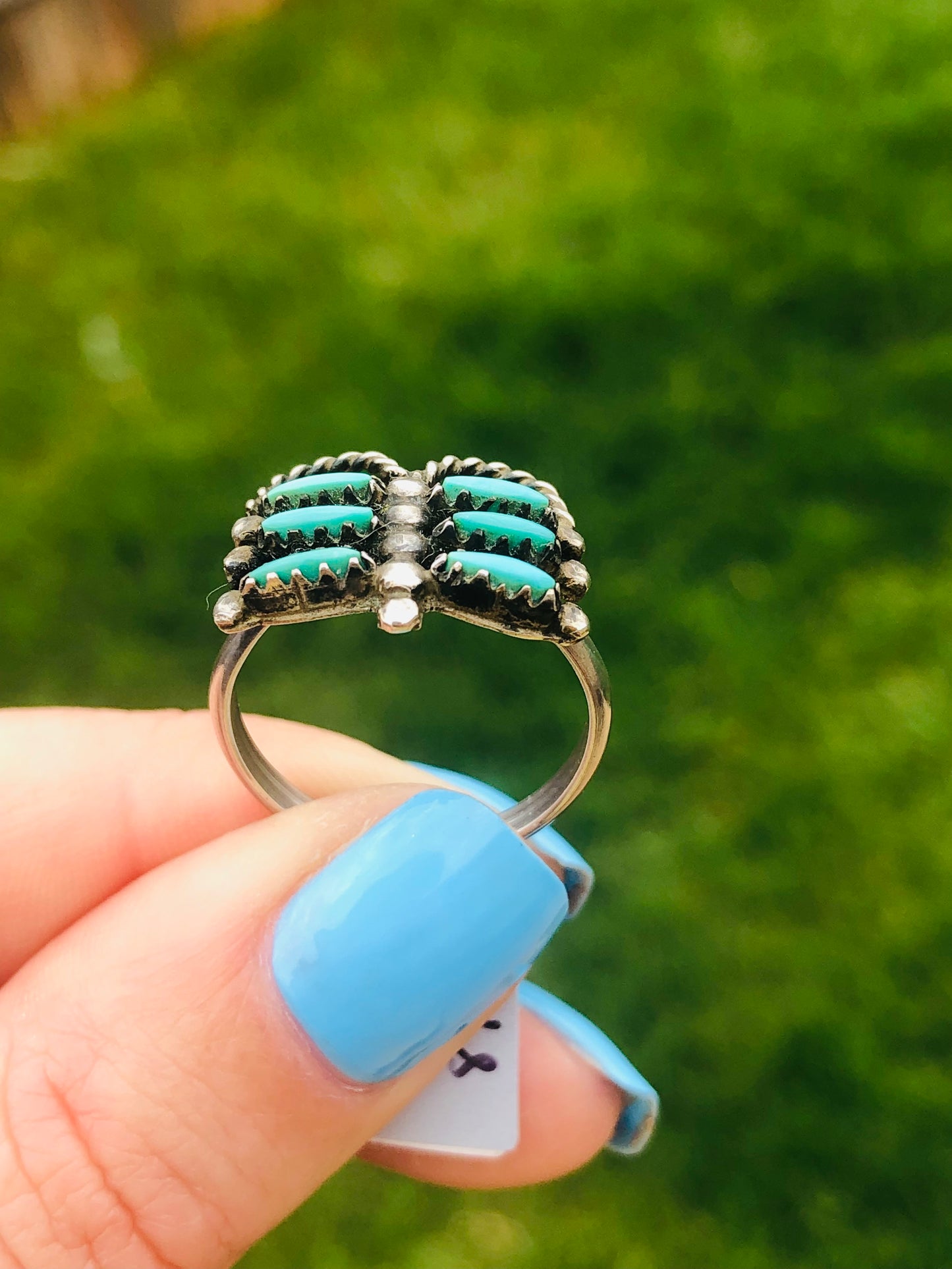 Old Pawn Vintage Sterling Silver Turquoise Zuni Butterfly Ring