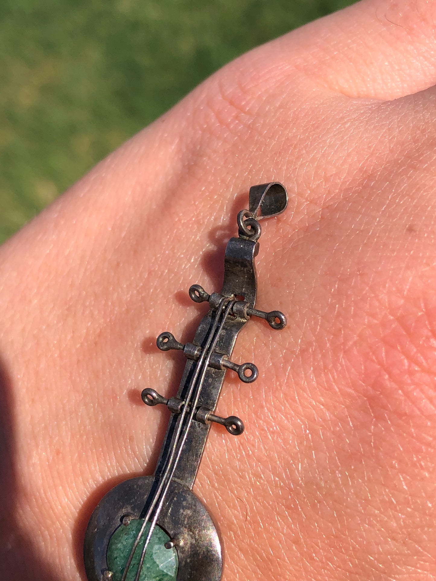 Vintage Sterling Jade Banjo/Guitar Pendant Charm