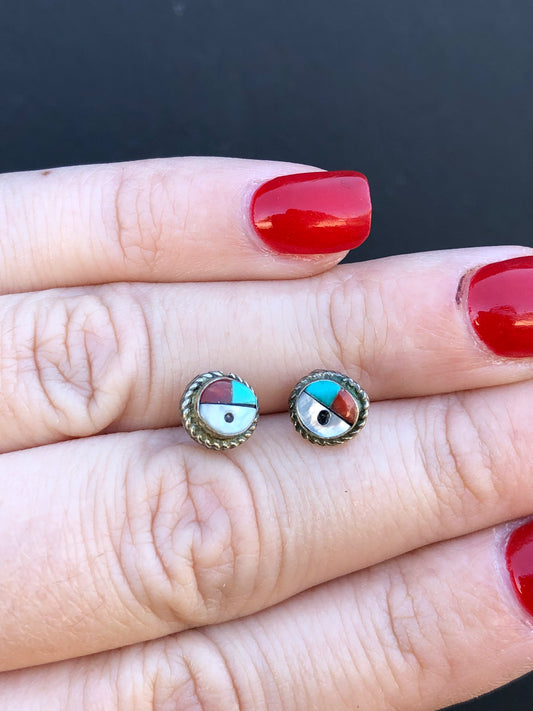 Sterling Native American Zuni Stud Earrings