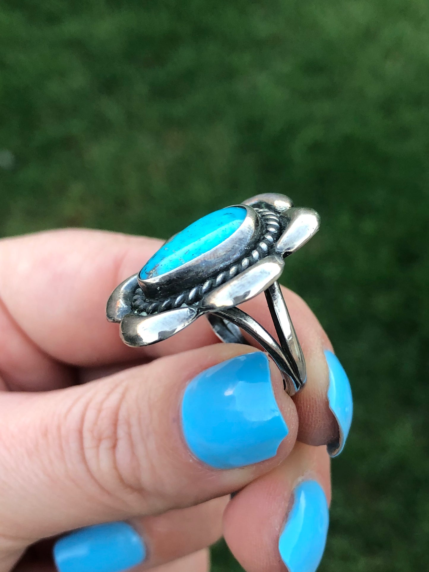 Vintage Sterling Silver Turquoise Flower Ring