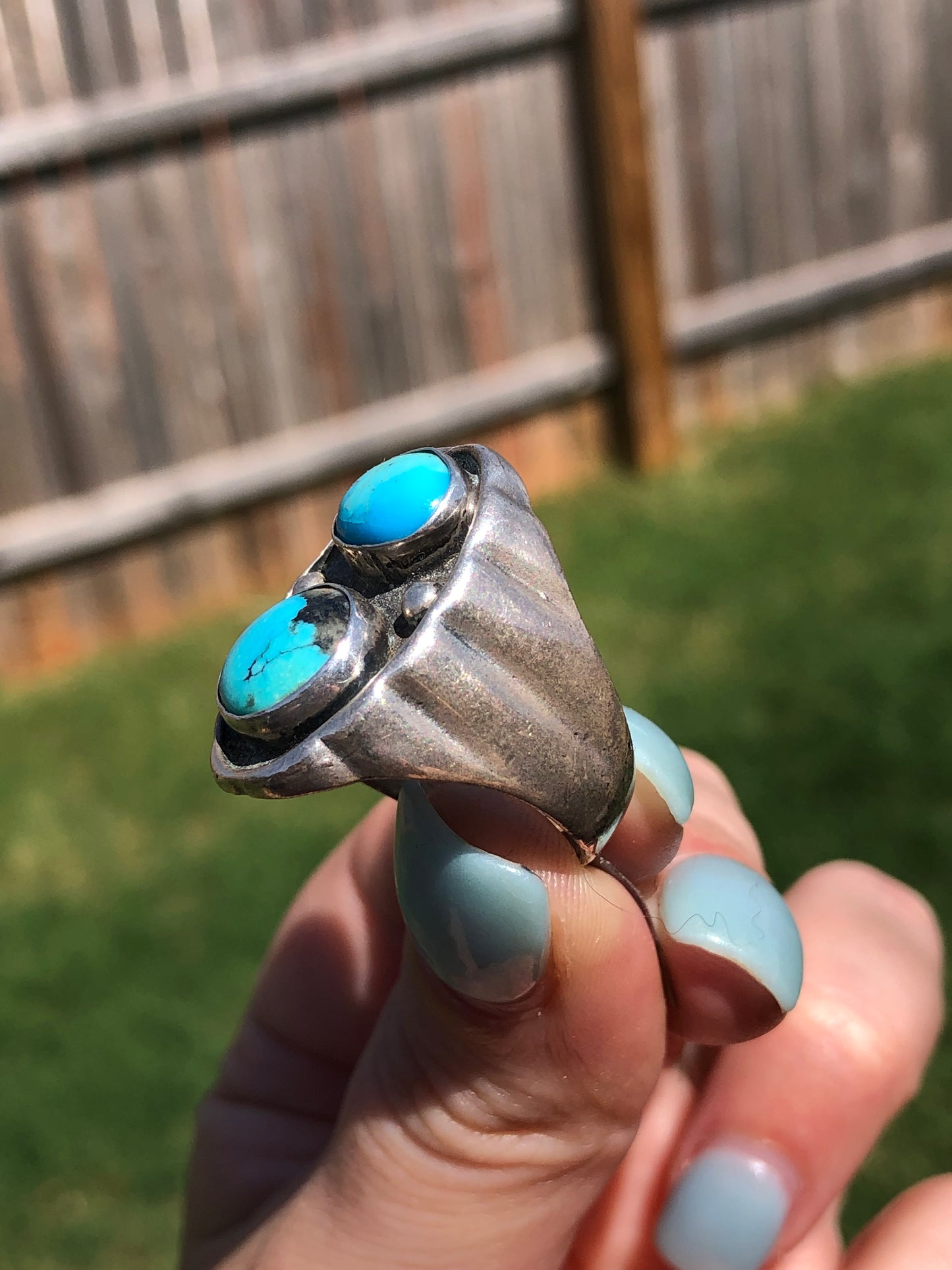 Large Vintage Sterling Silver Turquoise Ring
