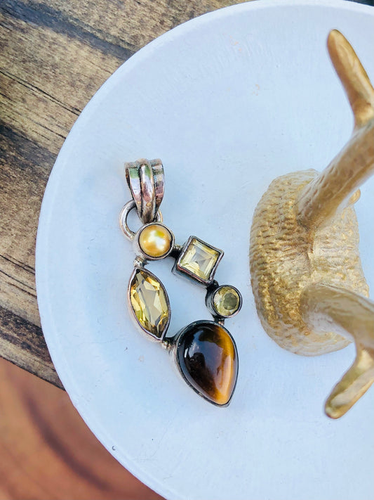 Sterling Silver Citrine and Tigers Eye Pendant