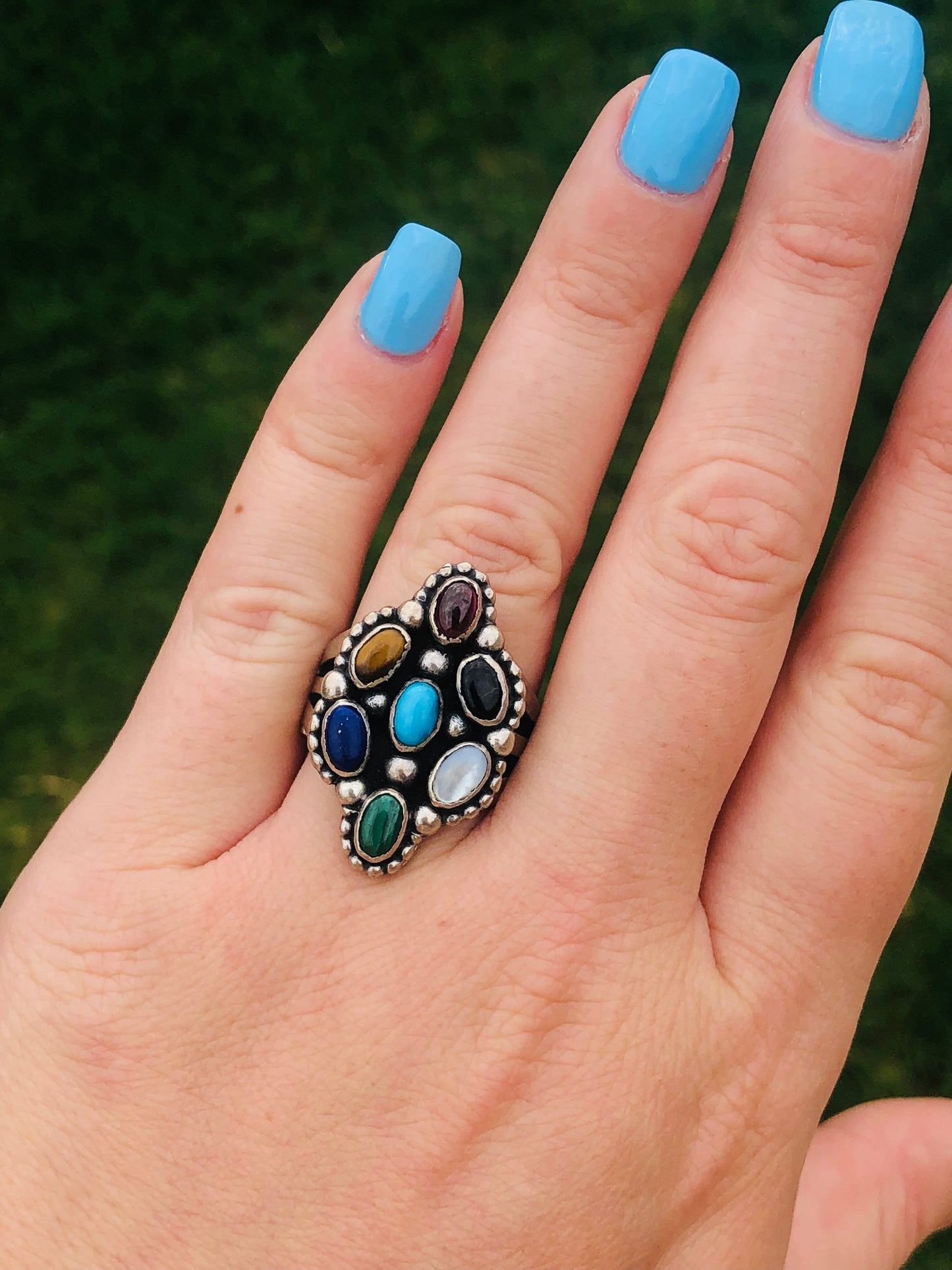 Awesome Vintage Sterling Silver Multi-Stone Ring