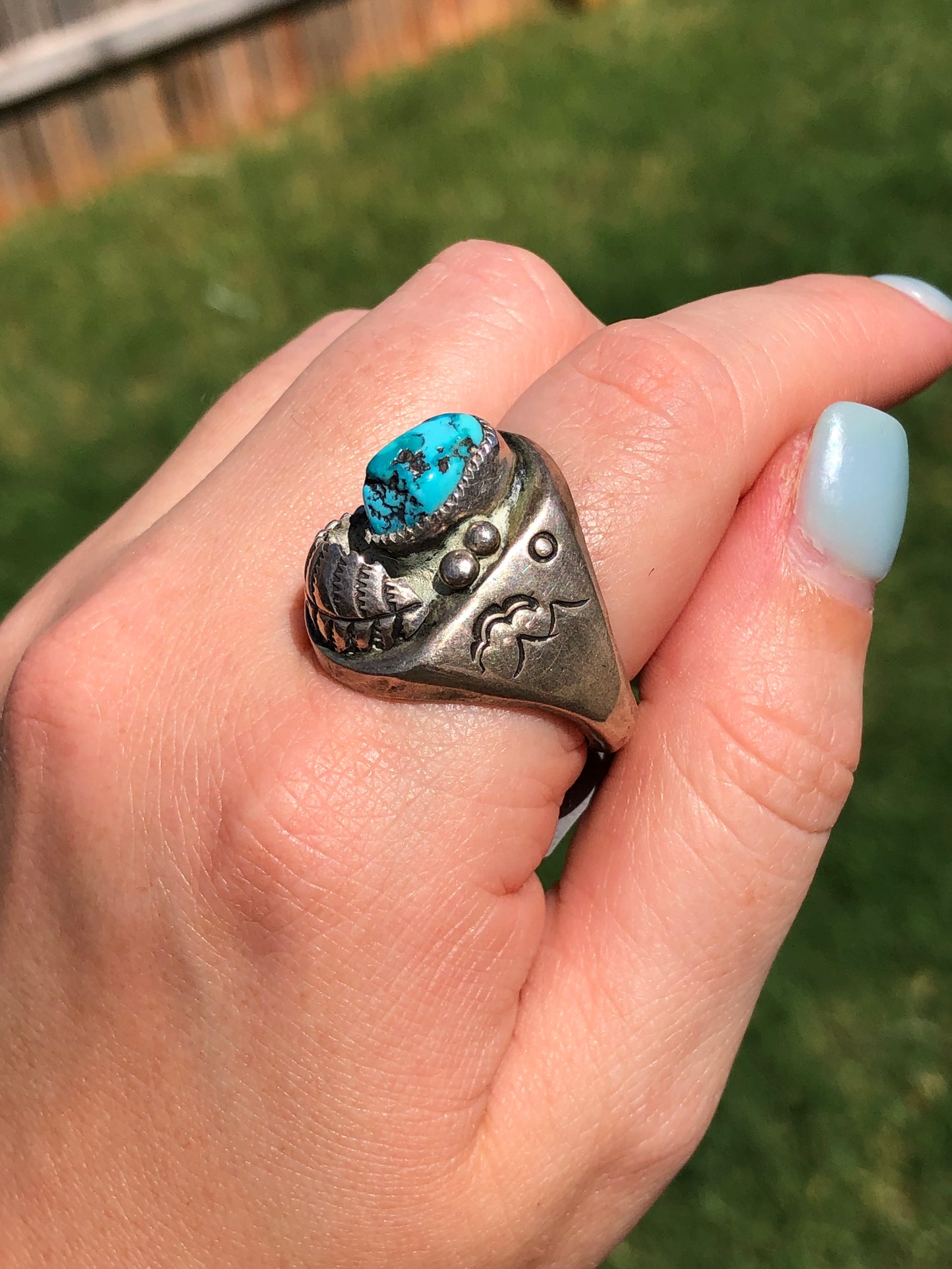 Old Pawn Vintage Handmade Mountain View Sterling Turquoise Ring