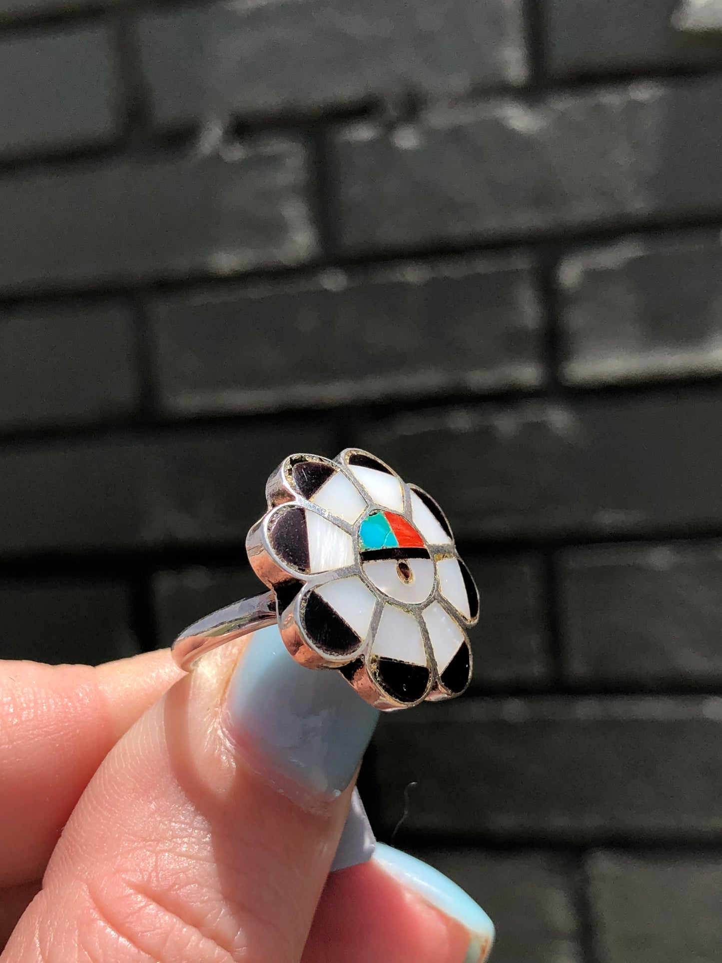 Vintage Sterling Silver Zuni Sun Face Ring