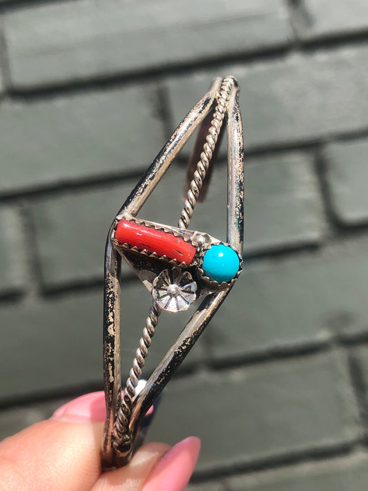 Sterling Turquoise & Coral Cuff Bracelet