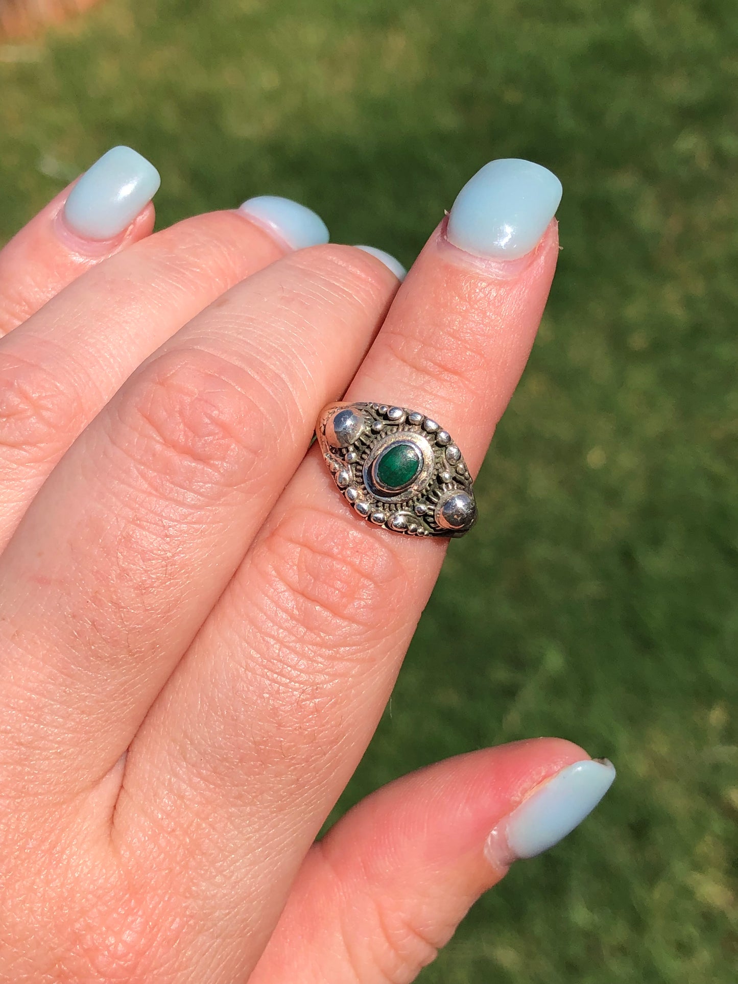 Vintage Sterling Silver Green Stone Ring