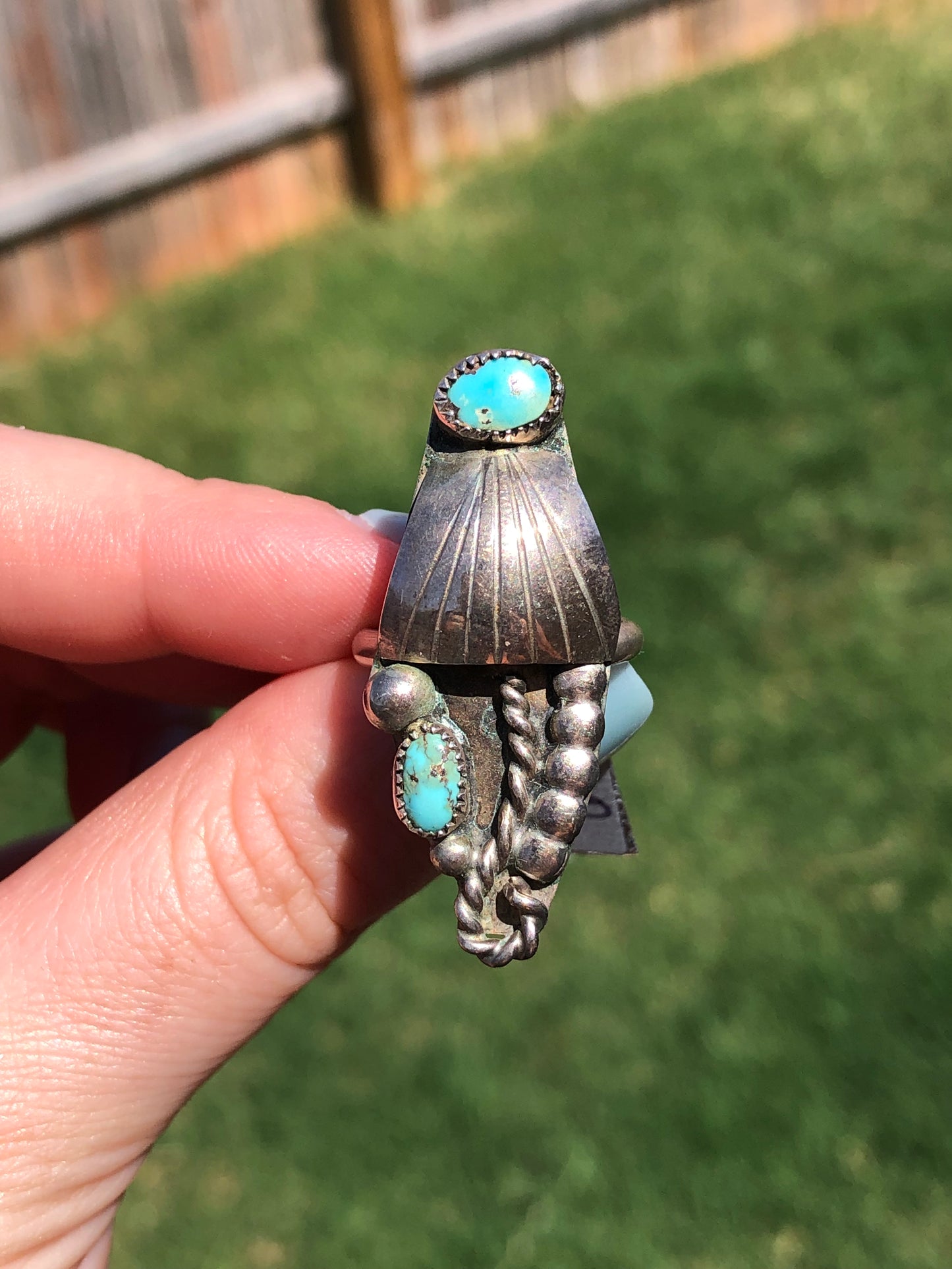 Vintage Handmade Sterling Silver Turquoise Navajo Ring