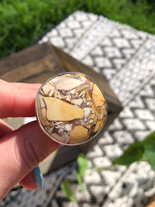 New Sterling Brecciated Mookaite Adjustable Ring