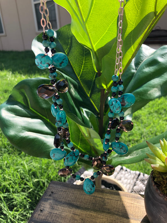 Silver Turquoise and Quartz Layered Necklace