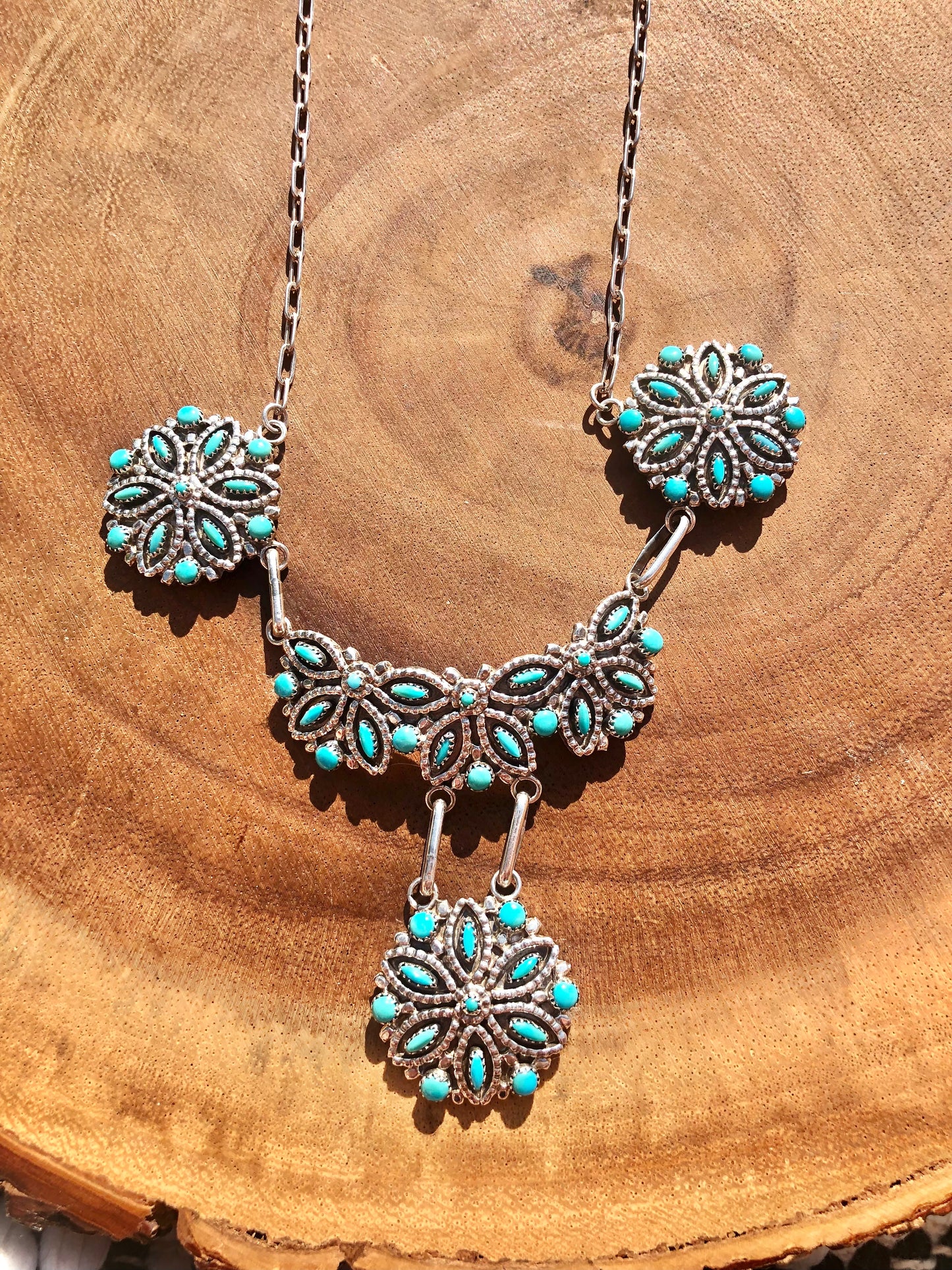 Sterling Zuni Turquoise Matching Necklace & Earring Set Signed by Artist