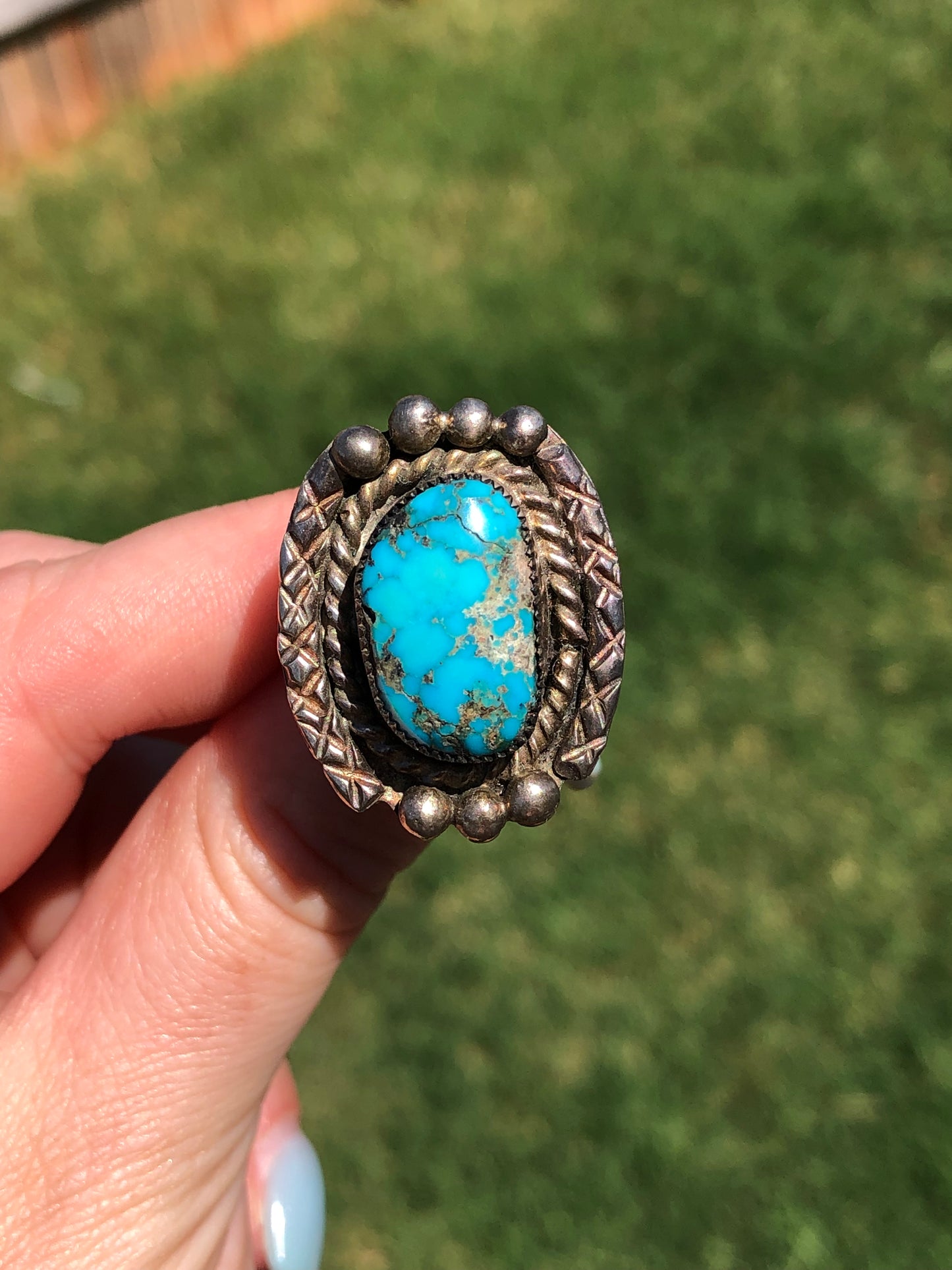 Old Pawn Large Vintage Sterling Turquoise Ring