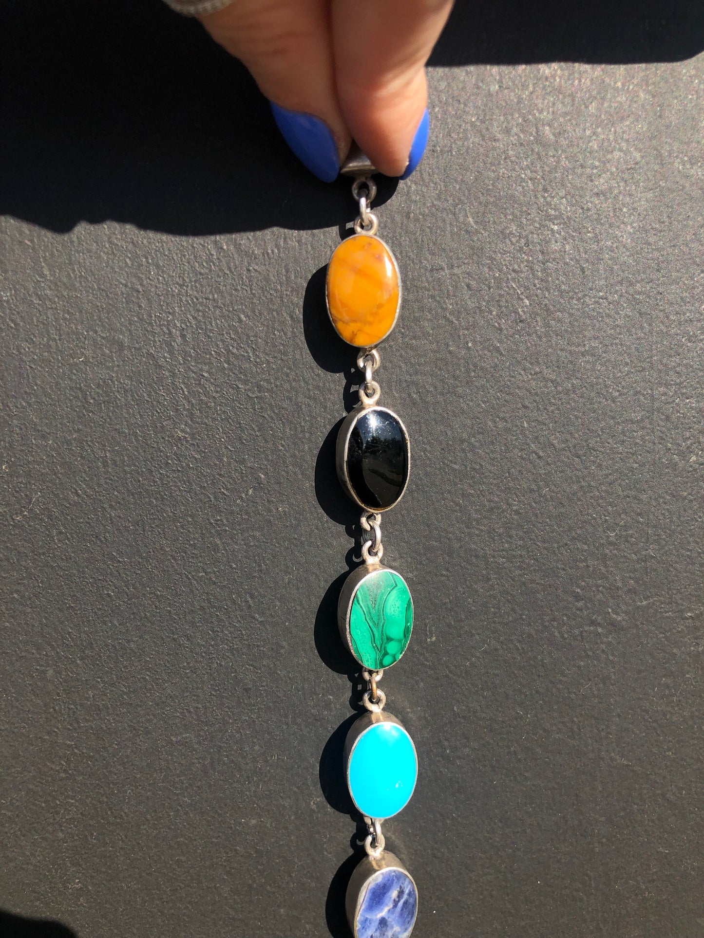 Vintage Sterling Silver Multi-Gemstone Link Bracelet