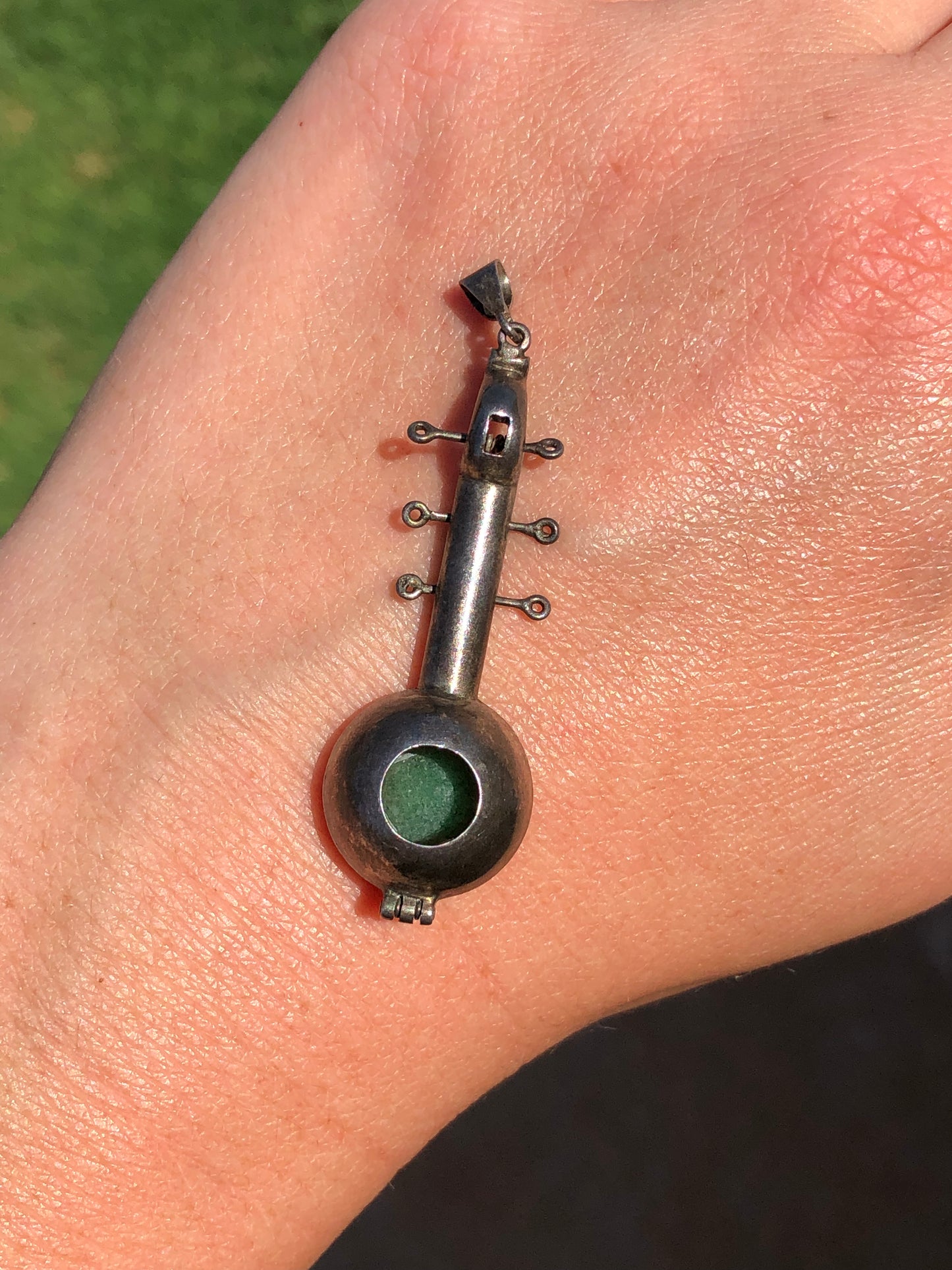 Vintage Sterling Jade Banjo/Guitar Pendant Charm