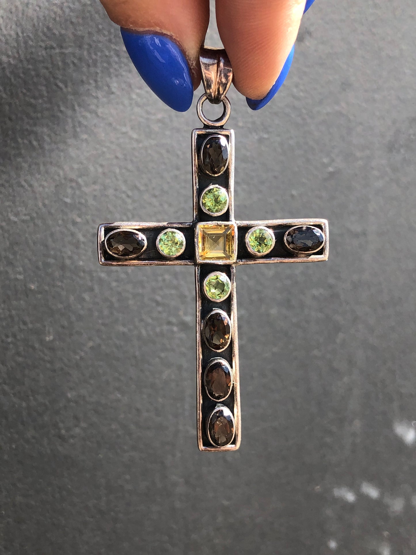 Beautiful Sterling Multi-Stone Cross Pendant signed by artist