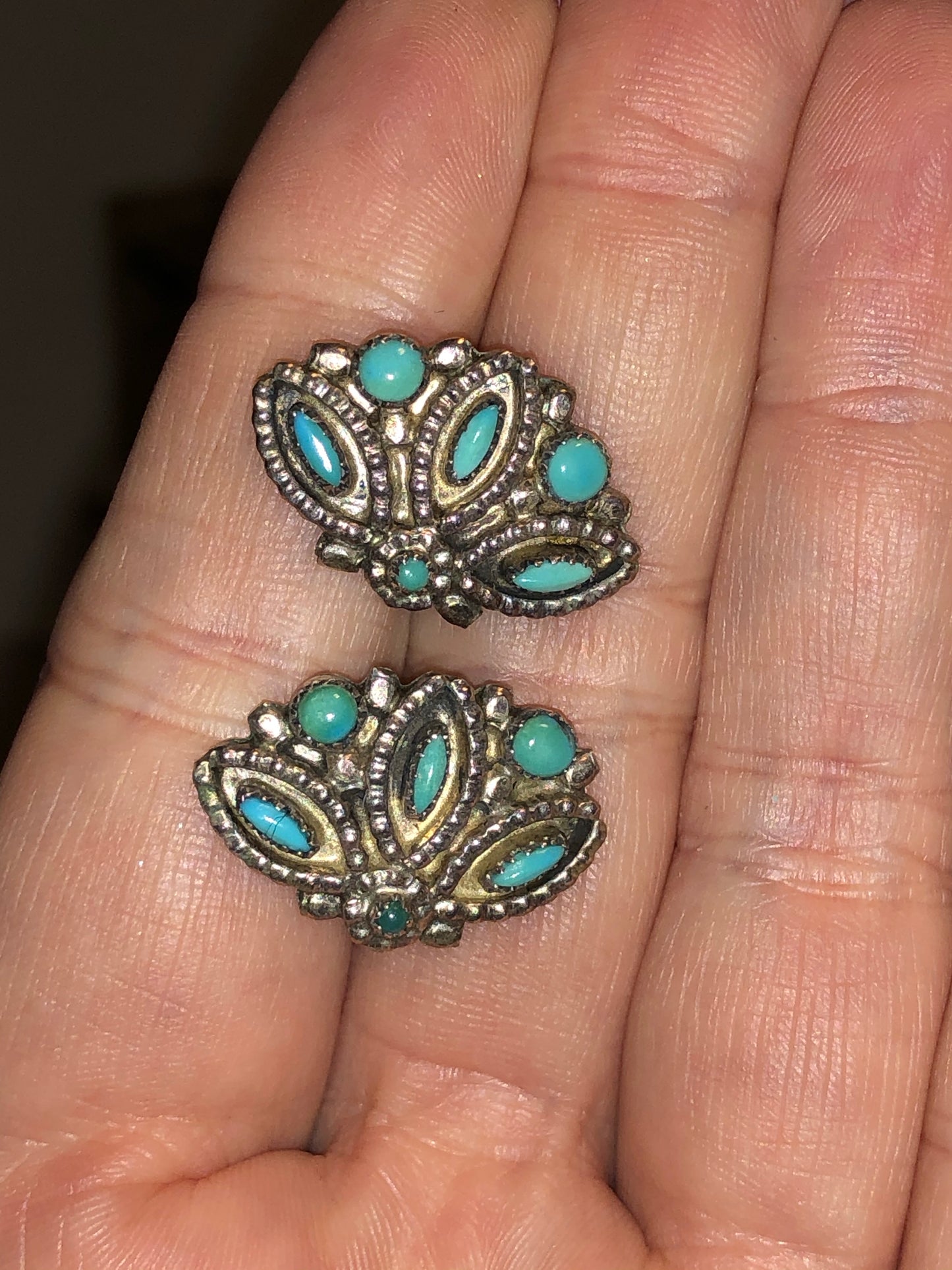 Sterling Zuni Turquoise Matching Necklace & Earring Set Signed by Artist