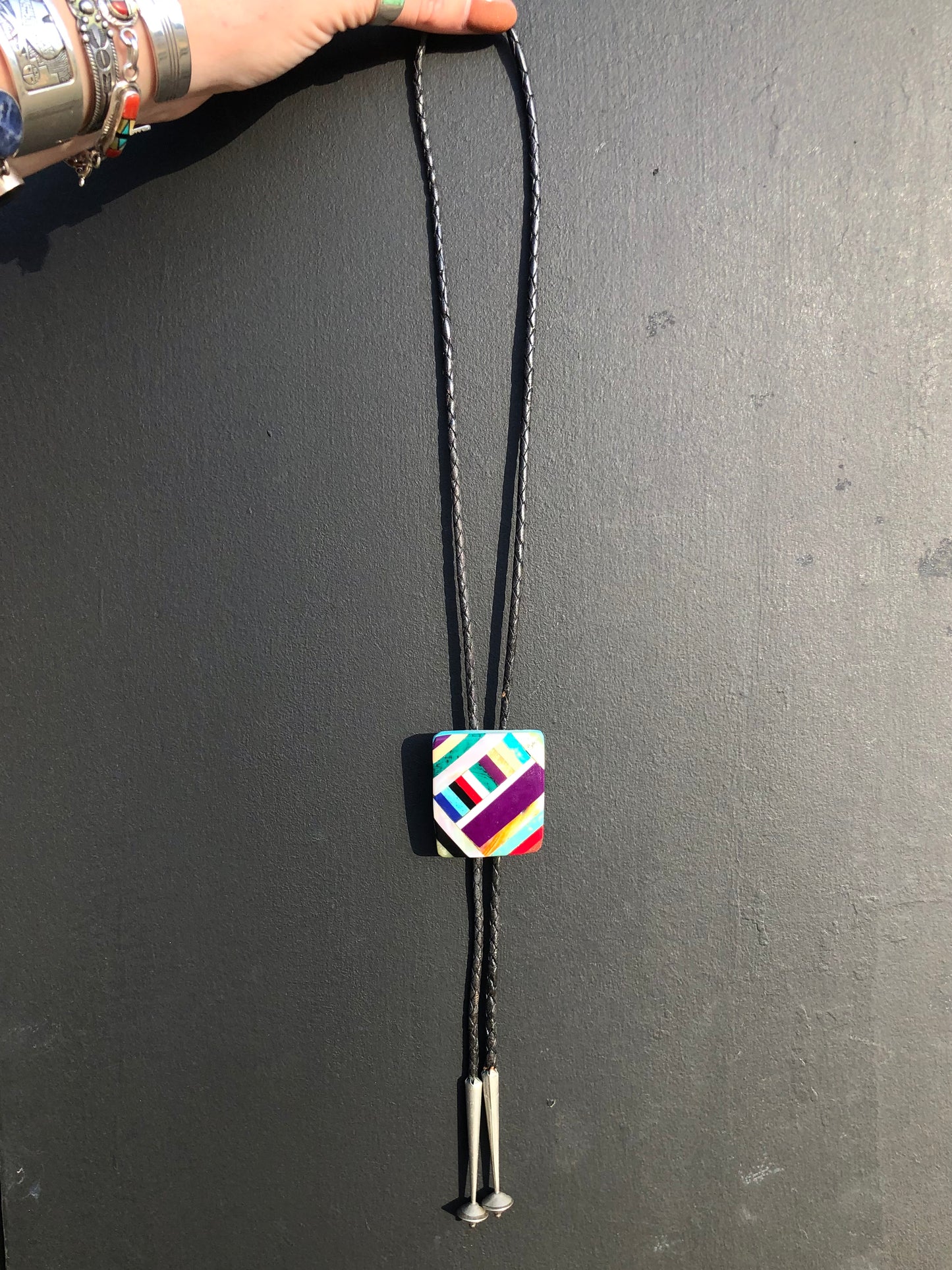 GORGEOUS Vintage Sterling Inlay Bolo