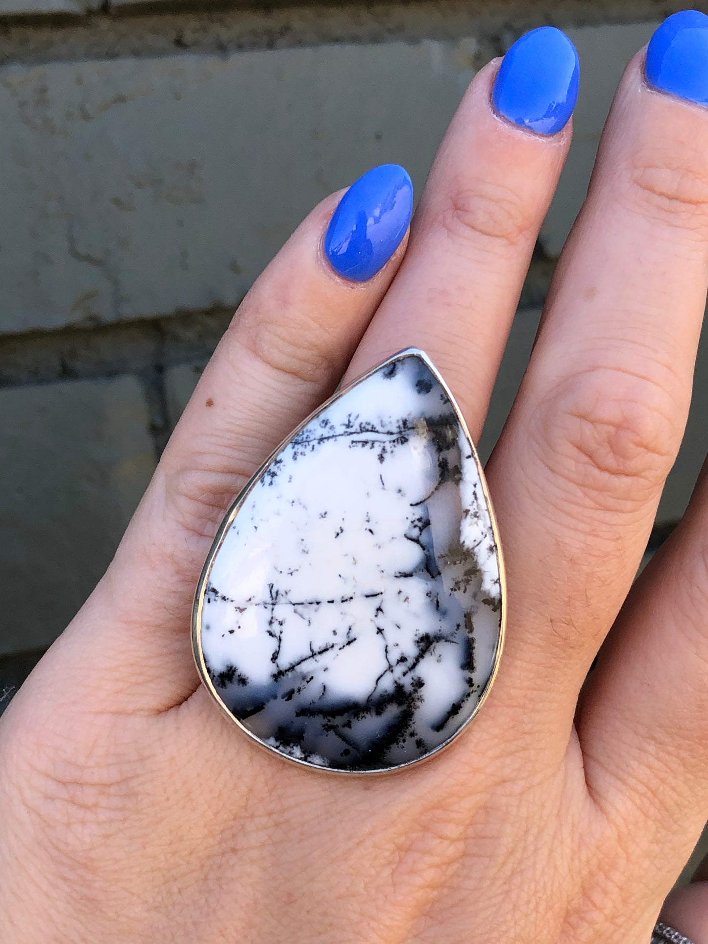 New Sterling Extra Large Dreamy Agate Adjustable Ring