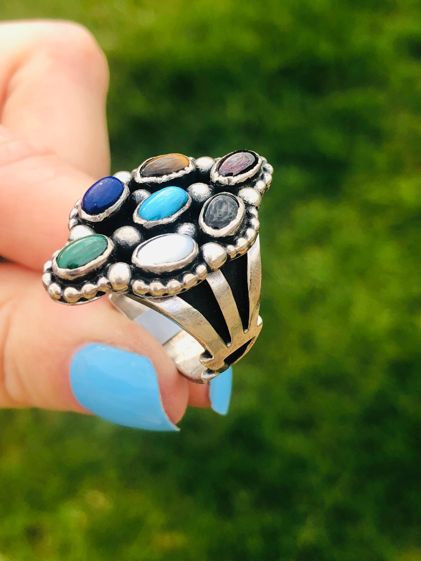 Awesome Vintage Sterling Silver Multi-Stone Ring