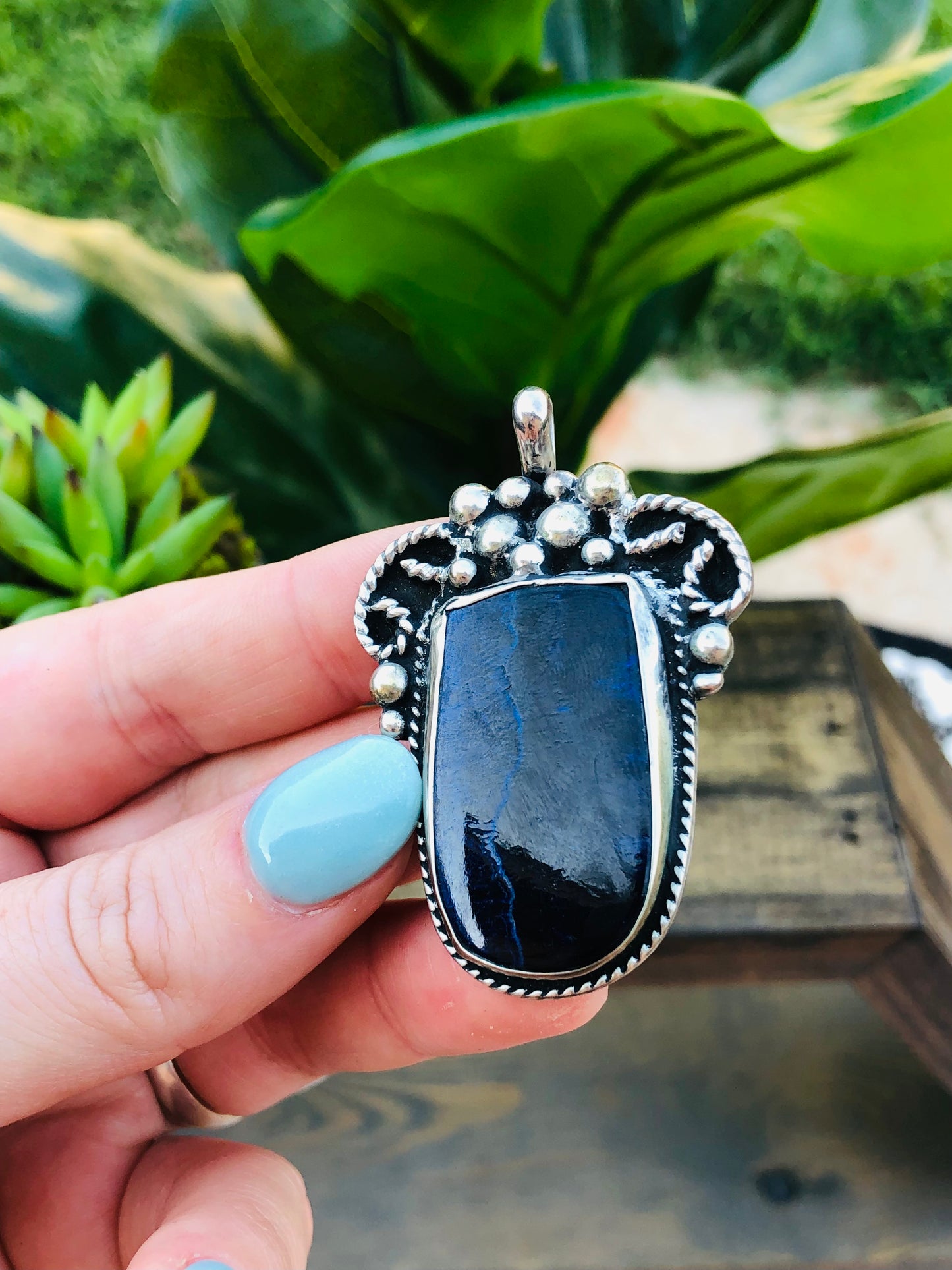 Vintage Sterling Silver Agate Pendant