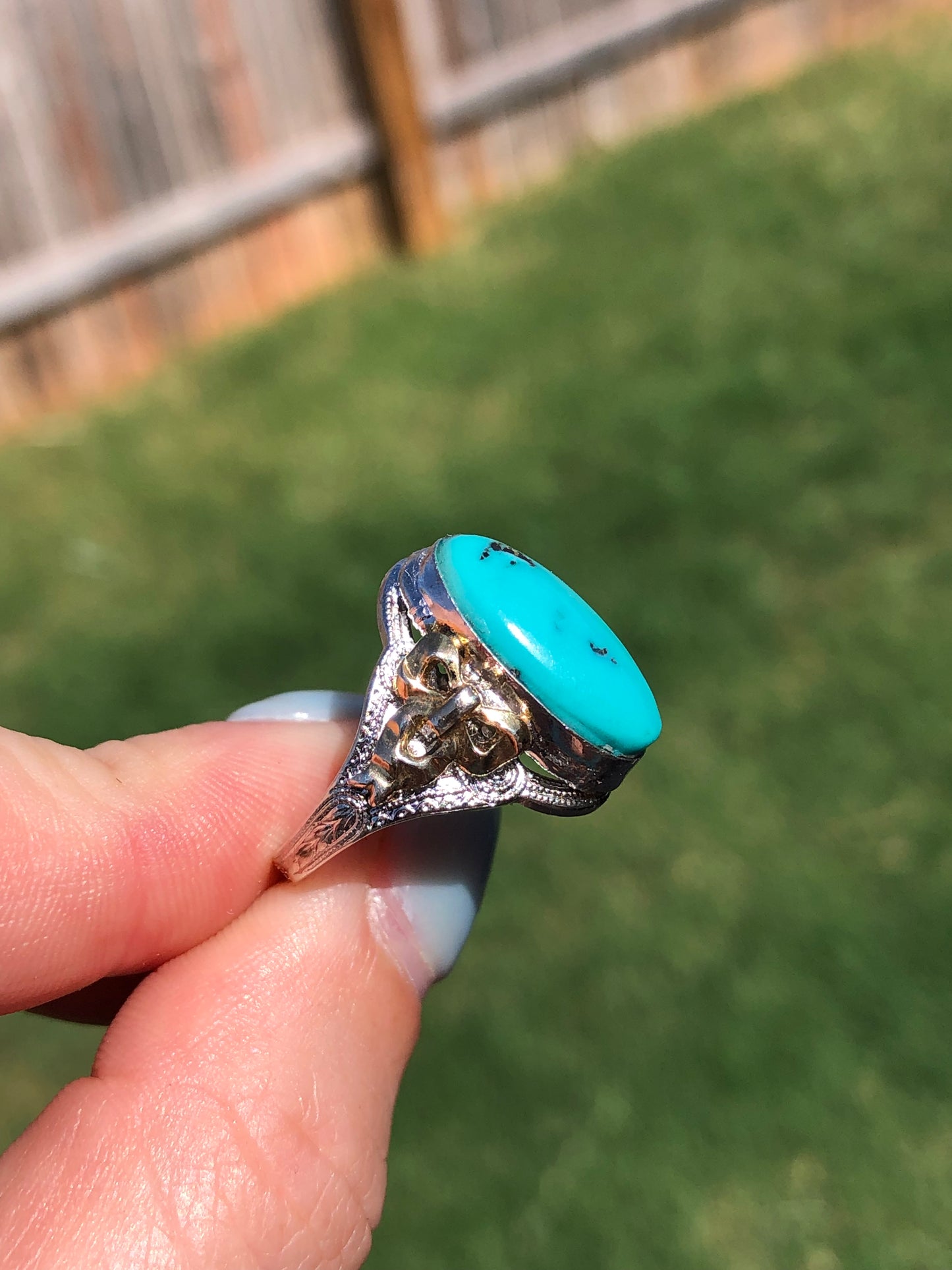 Yellow Gold and Sterling Silver Turquoise Ring