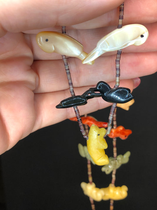 Vintage Hand-Carved Animal Stone Fetish Necklace