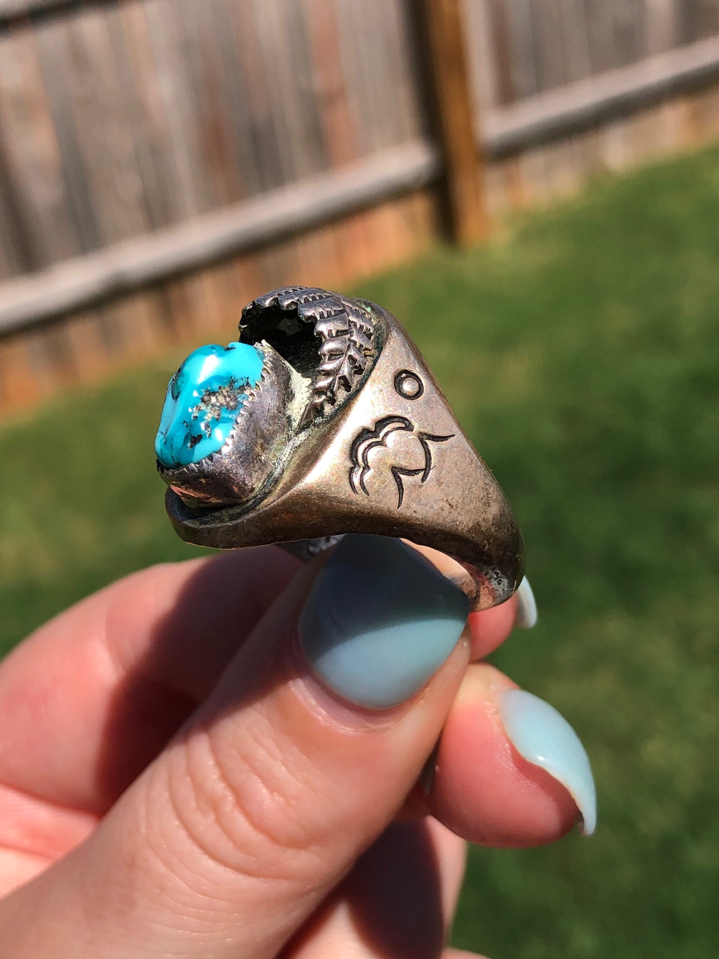 Old Pawn Vintage Handmade Mountain View Sterling Turquoise Ring