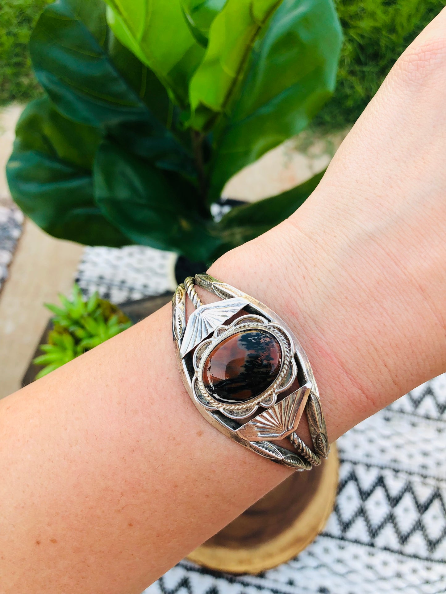 Sterling Silver Agate Bracelet Signed by artist