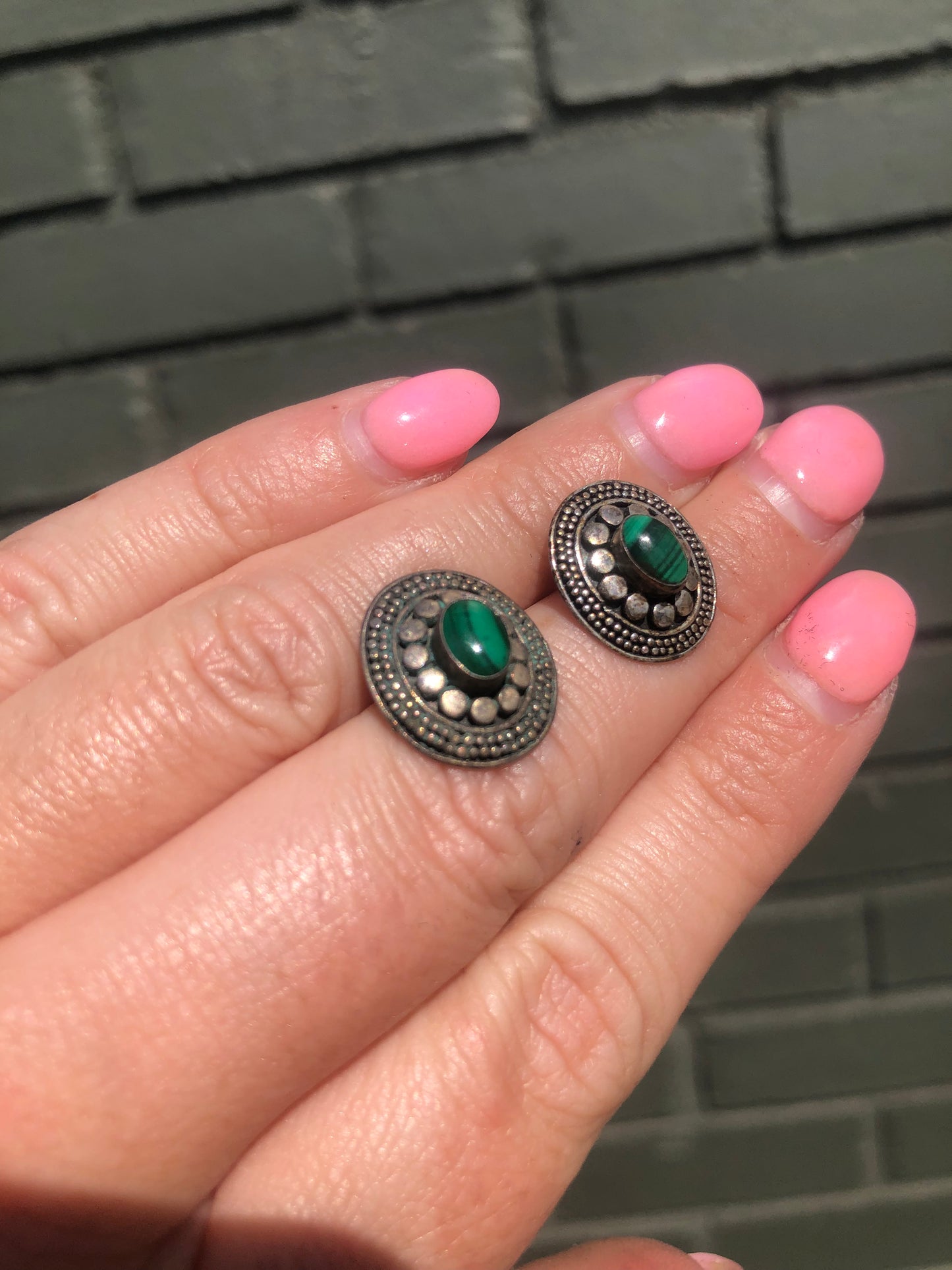Sterling Malachite Stud Earrings