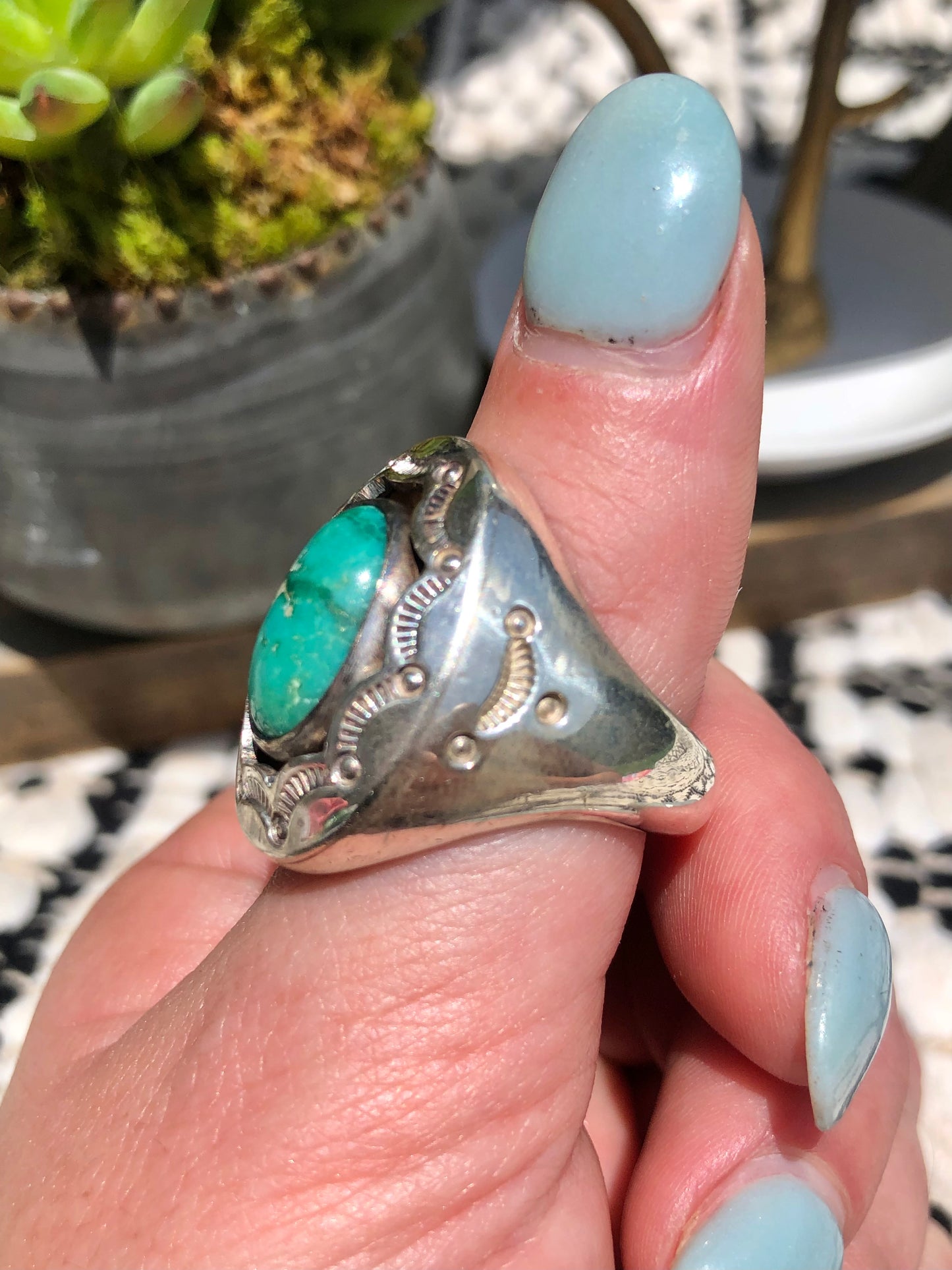 Vintage Sterling Turquoise Signed Ring