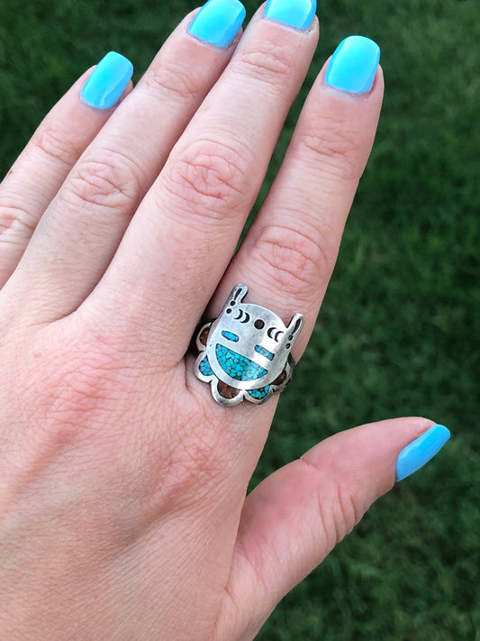 Vintage Sterling Silver Turquoise and Coral Ring