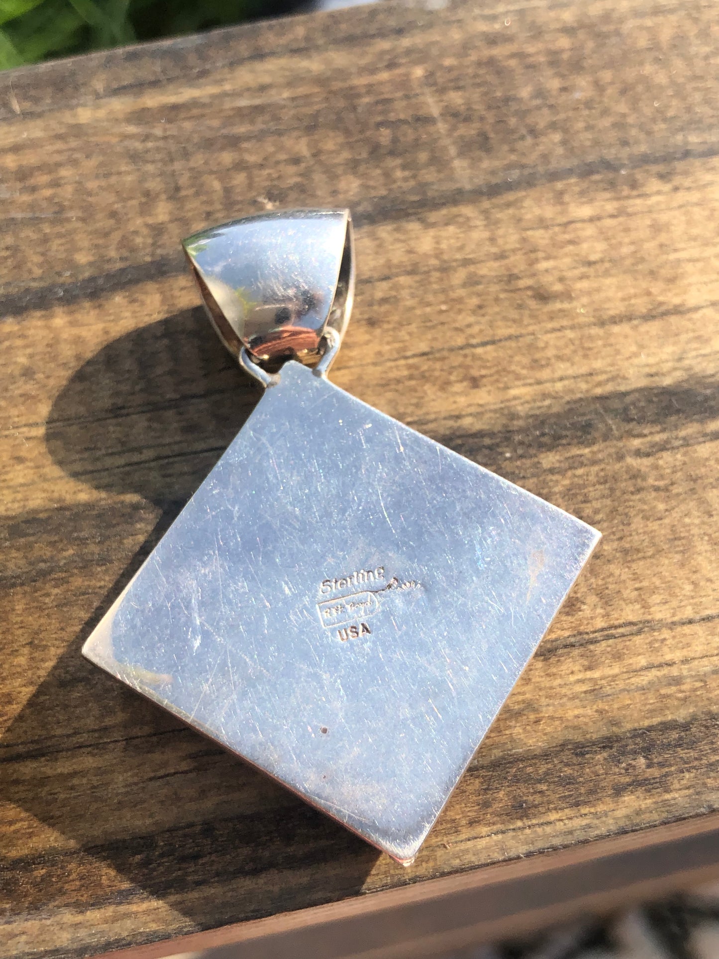 Handmade Signed by Artist Green Opalite Inlay Pendant