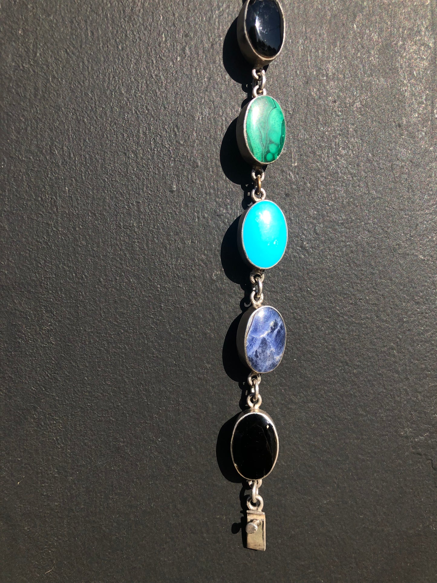 Vintage Sterling Silver Multi-Gemstone Link Bracelet