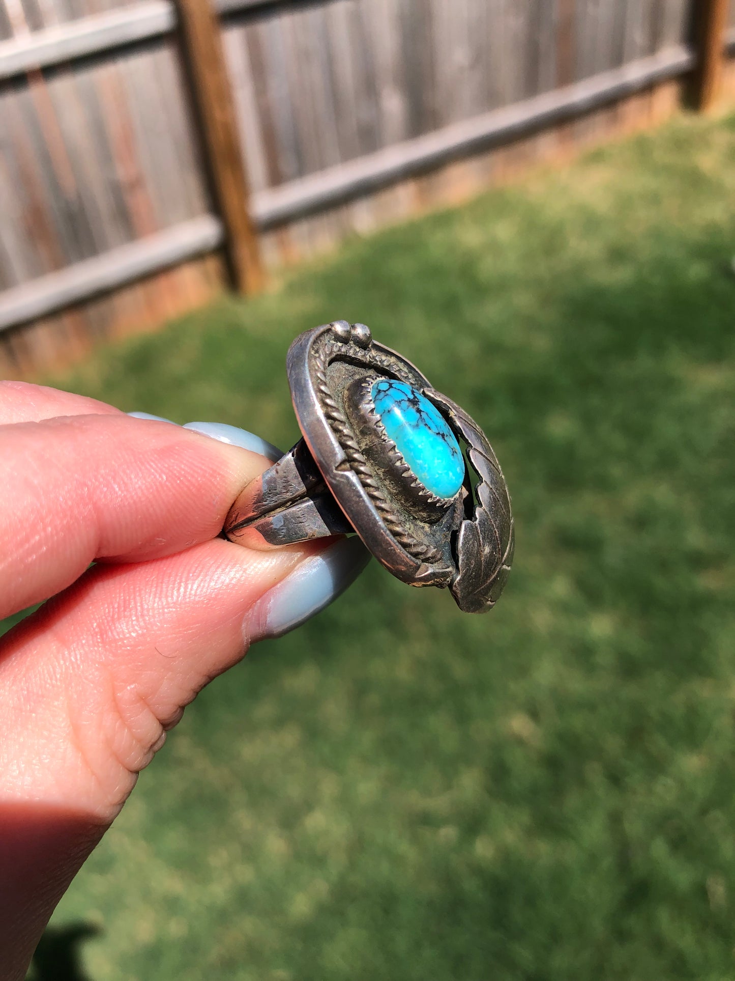 Large Vintage Sterling Silver Turquoise Ring