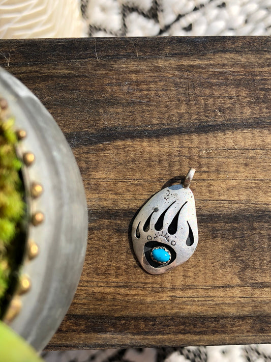 Sterling Turquoise Bear Claw Charm Pendant